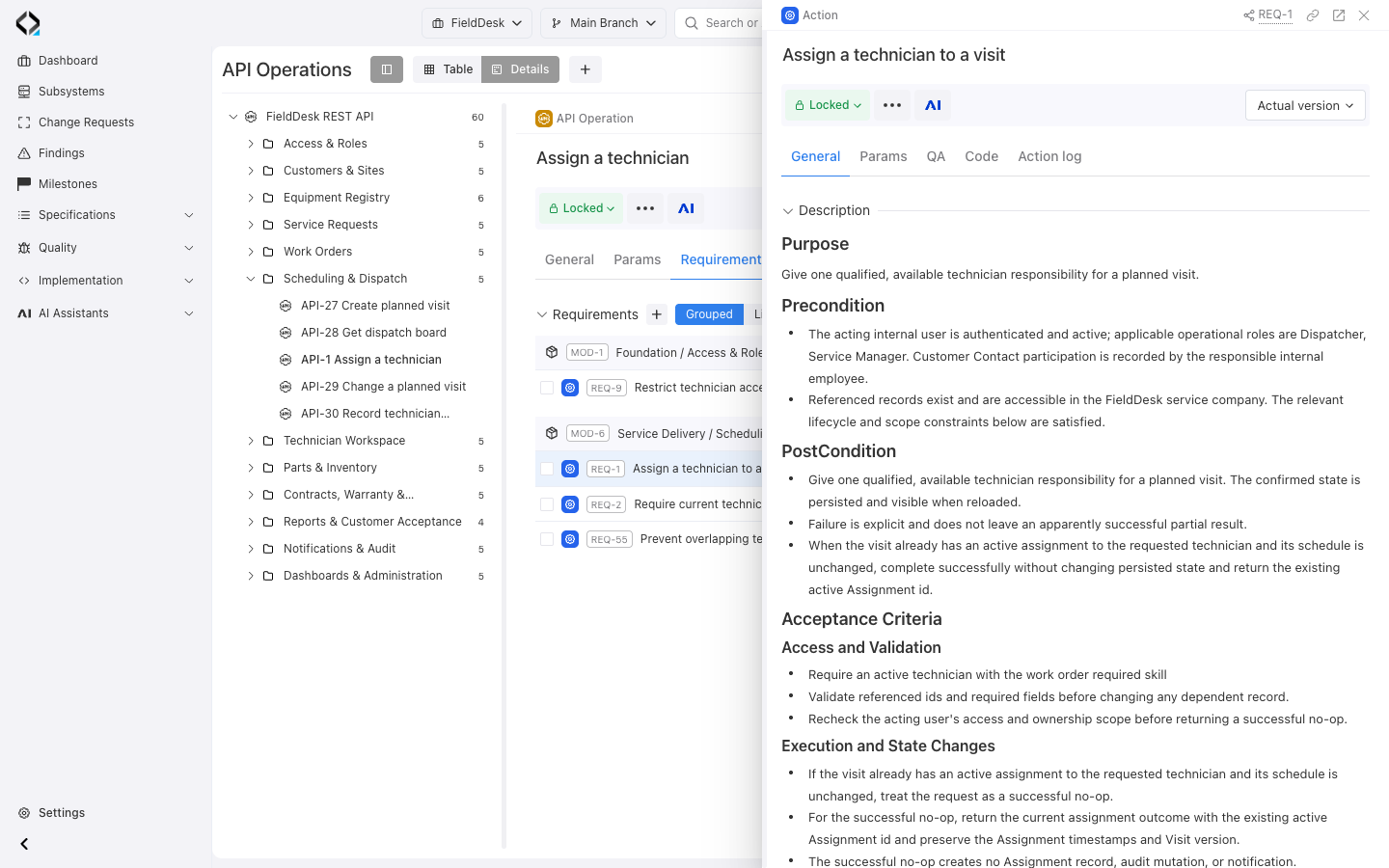 REQ-1: assignment intent, preconditions, and acceptance criteria.