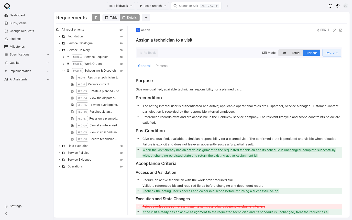 REQ-1 revision 2 compared with Previous: additions to the assignment rules.