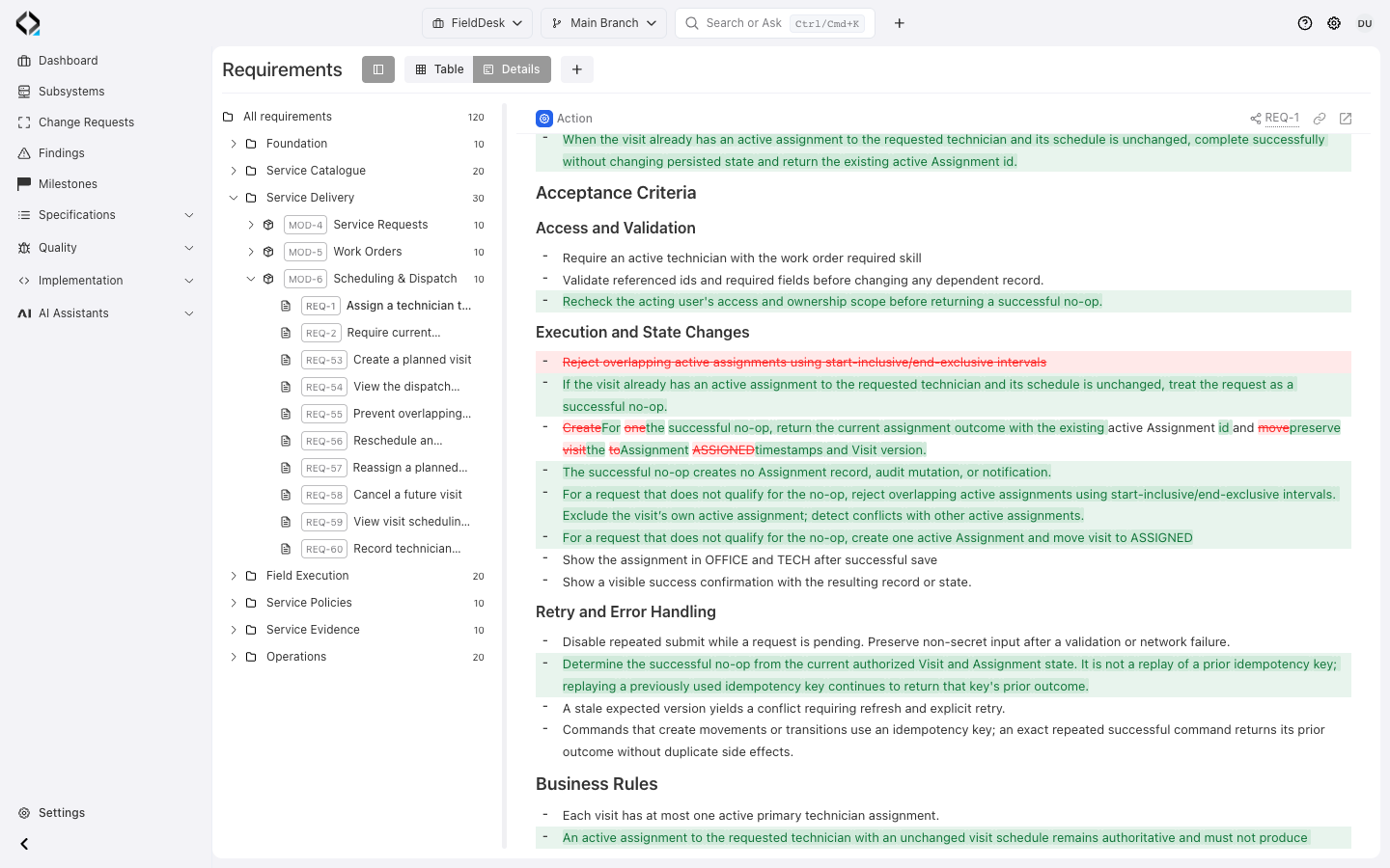 The revision diff explains the successful no-op and overlapping-assignment rules.