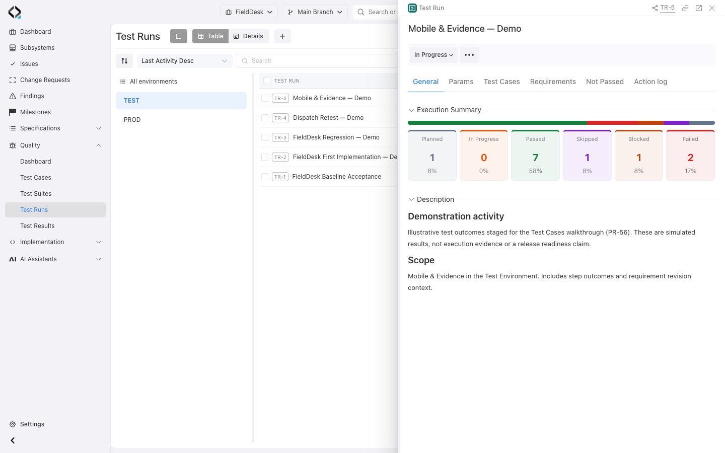 Mobile & Evidence: progress, failures, blockers, and remaining planned work in a demonstration run.