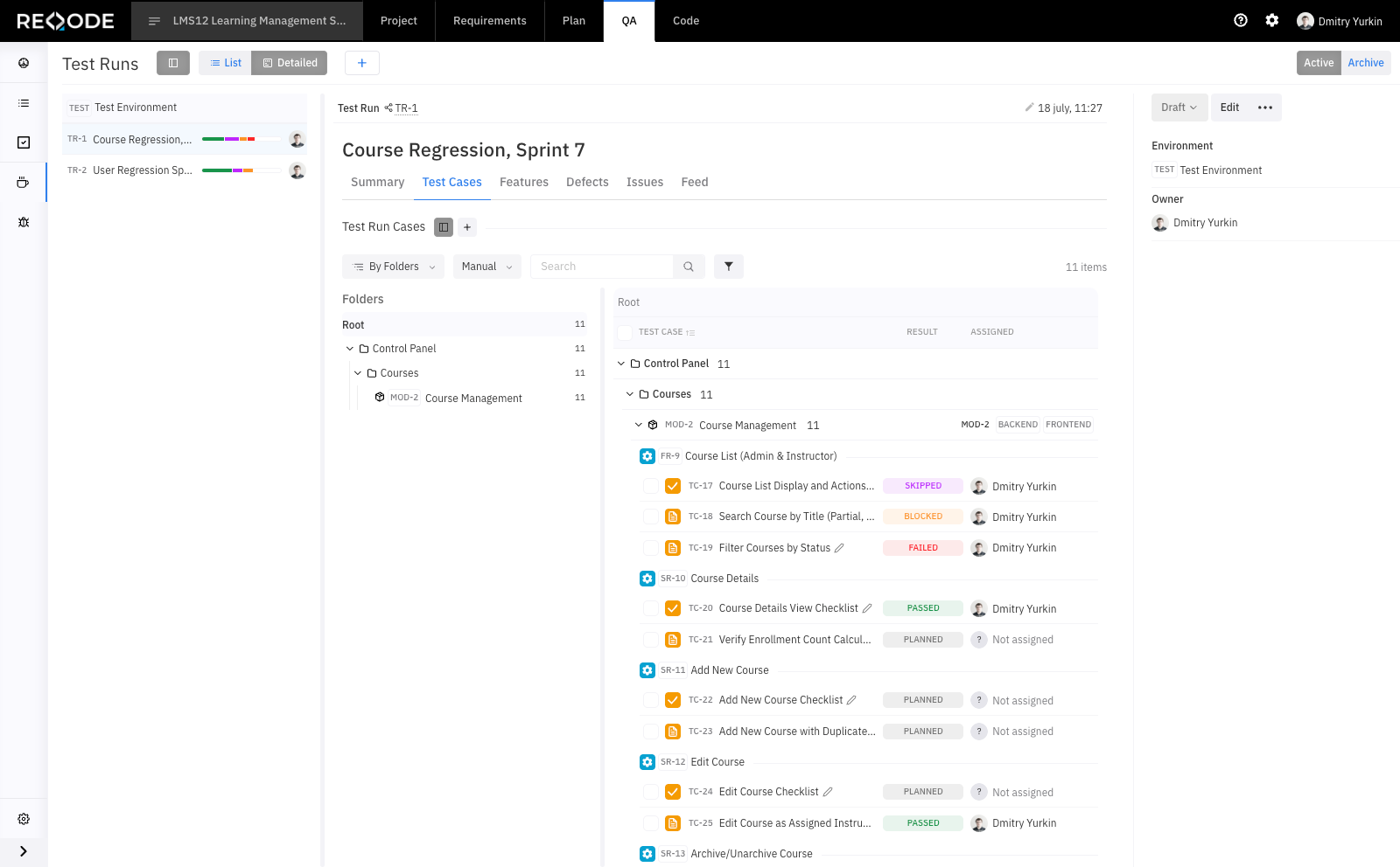 Test Management in Reqode