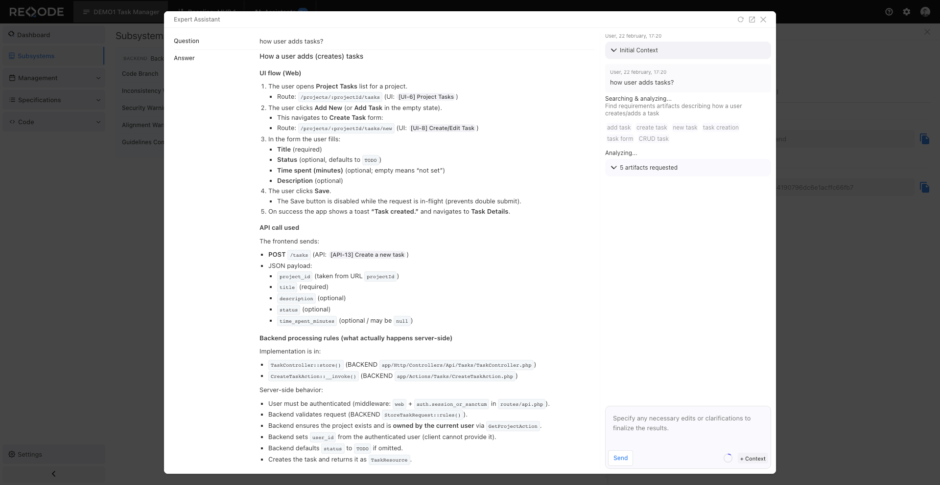 AI Product Expert: explore an answer with references to product specifications and code.